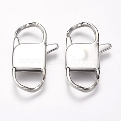 304 Stainless Steel Lobster Claw Clasps, Stainless Steel Color, 32x19.5x5mm, Hole: 8x11mm(STAS-O114-056E-P)