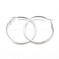 Iron Hoop Earrings, Flat Ring Shape, Platinum, 61x55x5mm, Pin: 0.8mm(EJEW-TAC0009-04P)