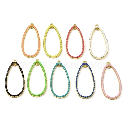 Rack Plating Brass Enamel Pendants, Long-Lasting Plated, Lead Free & Cadmium Free, Real 18K Gold Plated, Teardrop Charm, Mixed Color, 45x22x3mm, Hole: 1.6mm & 1mm(KK-G515-10G)