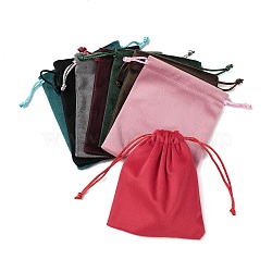 Velvet Jewelry Drawstring Storage Pouches, Rectangle, Mixed Color, 13.7x11.6x0.4cm(ABAG-P013-02C)