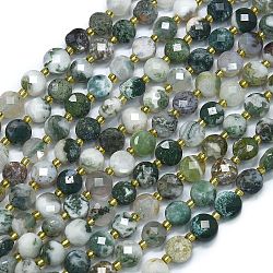 Natural Tree Agate Beads Strands, with Seed Beads, Faceted, Flat Round, 6~6.5x4mm, Hole: 1mm, about 50pcs/strand, 15.35''(39cm)(G-K389-B07-01)