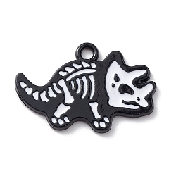 Alloy Enamel Pendants, Triceratops Charm, Electrophoresis Black, White, 17.5x26x2mm, Hole: 2mm(FIND-C027-01F)