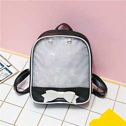 Cute Bowknot PU Leather Backpacks, with Clear Window, for Women Girls, White, 31x27x10cm(ZXFQ-PW0001-025B)