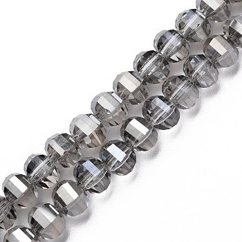 Electroplate Transparent Glass Beads Strands, Faceted, Round, Gray, 10x8~9mm, Hole: 1.5mm, about 58~60pcs/strand, 19.69 inch(50cm)