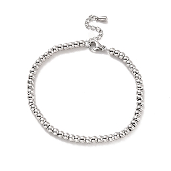 201 Stainless Steel Round Beaded Bracelet for Women, Stainless Steel Color, 7-1/8 inch(18cm)