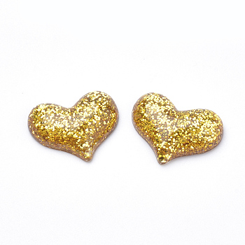 Resin Cabochons, with Glitter Powder, Heart, Goldenrod, 17x22x6mm