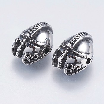 304 Stainless Steel Beads, Gladiator Helmet Charms, Antique Silver, 15x11.5x9mm, Hole: 1.5mm