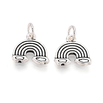 925 Sterling Silver Rainbow Charms, with Jump Rings and Jump Rings, Antique Silver, 10x11x2mm, Hole: 3mm