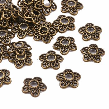 Tibetan Style Alloy Bead Caps, Antique Bronze, Lead Free & Cadmium Free, 10.7x11x2.5mm, Hole: 3mm