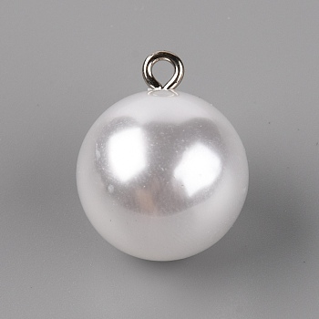 Plastic Imitation Pearl Button, Round, White, 24x20mm, Hole: 2.5mm