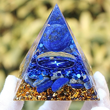 Orgonite Pyramid Resin Energy Generators, Reiki Natural Lapis Lazuli Chips Inside for Home Office Desk Decoration, Pisces, 60x60x60mm