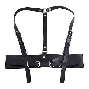 Imitation Leather Waist Belt, Adjustable Punk Harness Belt, Cinch Belt Corset Lace Up Suspender, Black, 31-1/2 inch(80cm)