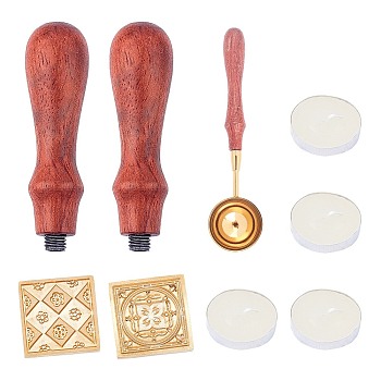 CRASPIRE DIY Letter Seal Kits, with Brass Wax Seal Stamp and Wood Handle Sets, Candle and Sealing Stamp Wax Spoons, Golden, Stamp: 90mm, 2pcs/set