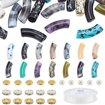 Elite Bracelet Making Kit, Including Imitation Gemstone & Curved Tube & Imitation Pearl Acrylic Beads, Elastic Thread, Mixed Color, 285Pcs/box