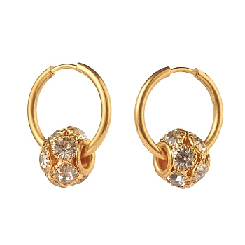 Crystal Rhinestone Rondelle Beaded Huggie Hoop Earrings, 304 Stainless Steel Jewelry for Women, Golden, 24x2mm, Pin: 1mm