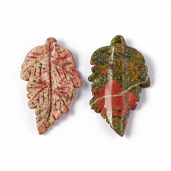 Natural Unakite Pendants, Leaf Charms, 41.5x25~26x5mm, Hole: 0.8mm