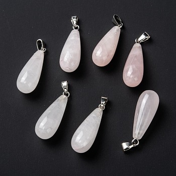 Natural Rose Quartz Pendants, with Platinum Brass Findings, Teardrop, 26.5~29x10mm, Hole: 2.5~3.5x4~6mm