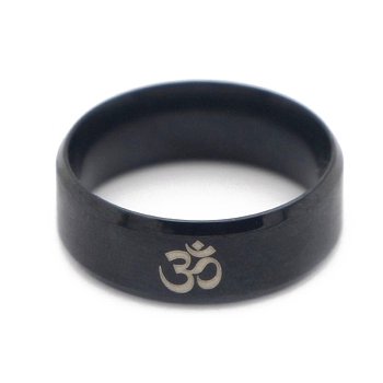 Ohm/Aum Yoga Theme Stainless Steel Plain Band Ring for Men Women, Electrophoresis Black, US Size 10(19.8mm)