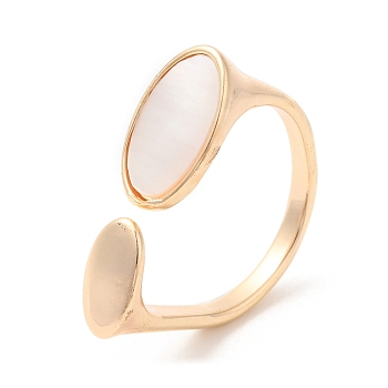 Natural Shell Oval Open Cuff Ring, Brass Ring for Women, Real 18K Gold Plated, Inner Diameter: 18.6mm
