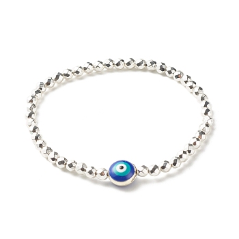 Synthetic Hematite Beads Energy Stretch Bracelet for Teen Girl Women, Evil Eye Alloy Enamel Beads Bracelet, Medium Blue
, Inner Diameter: 2-1/4 inch(5.6cm)