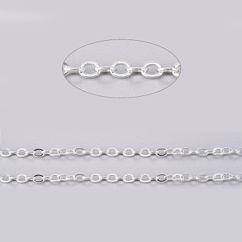 Brass Flat Oval Cable Chains, Unwelded, with Card Paper, Cadmium Free & Lead Free, Silver Color Plated, 3.3x2.6x0.5mm