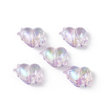 Transparent Acrylic Beads, AB Color Plated, Heart with Star, Plum, 14.5x19.5x10mm, Hole: 2mm