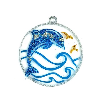 DIY Ocean Theme Pendant Silicone Molds, Resin Casting Molds, for UV Resin, Epoxy Resin Jewelry Making, Dolphin Pattern, 91x82x6mm, Hole: 1.8mm
