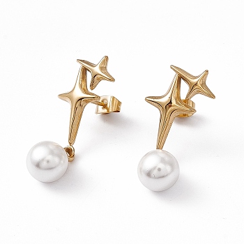 Plastic Imitation Pearl & Star Stud Earrings, Ion Plating(IP) 304 Stainless Steel Jewelry for Women, Golden, 31mm, Pin: 0.7mm