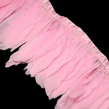 Fashion Goose Feather Cloth Strand Costume Accessories, Pink, 100~180x38~62mm, about 2m/bag