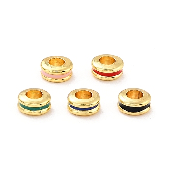 Brass Rack Plating, with Enamel Beads, Real 18K Gold Plated, Cadmium Free & Lead Free
 , Rondelle, Mixed Color, 6x3mm, Hole: 3mm