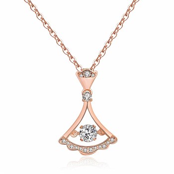 Brass Pendant Necklaces, Fan Inlaid Clear Cubic Zirconia, Rose Gold, 17.51 inch(44.5cm)