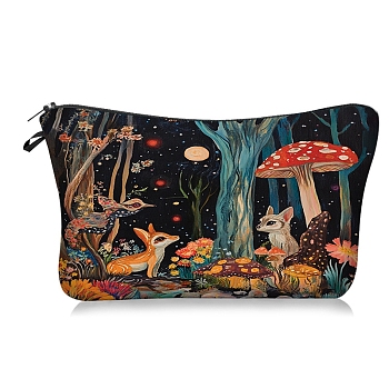 Deer in the Forest Print Polyester Cosmetic Zipper Pouches, Waterproof Clutch Bag, Toilet Bag for Women, Colorful, 21x18x13.5cm