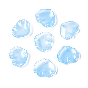 Transparent Spray Painted Glass Pendants, Imitation Jade Pendants, Petal, Light Sky Blue, 15x18x4mm, Hole: 1mm