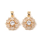 Brass & Clear Cubic Zirconia Pendants, Flower Charms, Real 18K Gold Plated, 20x18.5x5mm, Hole: 5.5x4mm(KK-G558-06G)
