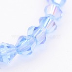 Glass Beads Strands, Bicone, Light Blue, AB Color Plated, Light Blue, 4mm, Hole: 0.8~1mm, about 75~78pcs/strand, 28~29cm(GB4mm22Y-AB)