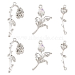 6Pcs 3 Styles Rack Plating Alloy Pendants, Flower Charms, with Glass, Cadmium Free & Nickel Free & Lead Free, Platinum, 32~38.5x5~18x3.5~5.5mm, Hole: 1.2~2mm, 2pcs/style(FIND-YW0010-82)