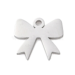 Non-Tarnish 304 Stainless Steel Charms, Laser Cut, Bowknot Charm, Stainless Steel Color, 9x9.5x1mm, Hole: 1.2mm(STAS-S138-02P-01)