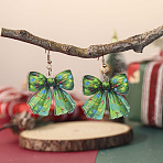 Christmas Theme Iron Acrylic Dangle Earrings, Bowknot, Light Gold, Dark Sea Green, 55x35mm(FS-WGD1984-07)