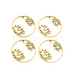 201 Stainless Steel Pendants, Ring with Flower, Real 18K Gold Plated, 25x1.5mm, Hole: 1.2mm(STAS-S119-149G)