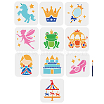 1 Set Fairy Tale Theme PET Hollow Out Drawing Painting Stencils, for DIY Scrapbook, Photo Album, with 1Pc Art Paint Brushes, Mixed Shapes, 150x150mm, 10pcs/set(DIY-MA0001-77)
