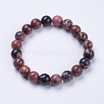 Natural Rhodonite Beaded Stretch Bracelets, Round, 2-1/8 inch(53mm)(BJEW-I253-10mm-26)