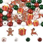 50Pcs Christmas Wood Beads, Mixed Shapes, Mixed Color, 15.5~21.5x15.5~22x8~16mm, Hole: 3~5mm(WOOD-FS0002-42)