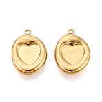 304 Stainless Steel Pendant Cabochon Settings, Oval Charms, Ion Plating(IP), Real 18K Gold Plated, 23x16x5mm, Hole: 1.7mm, Tray Size: 10x9.8mm(STAS-T075-24G)
