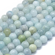 Natural Aquamarine Beads Strands, Round, 10mm, Hole: 1.2mm, about 41pcs/strand, 15.35 inch(39cm)(G-D0013-67C)