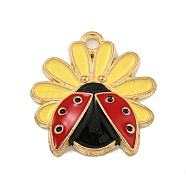 Alloy Enamel Pendants, Golden, Sunflower with Ladybug Charm, Gainsboro, 22x21x3.5mm, Hole: 1.9mm(ENAM-H045-04B-G01)