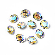 Pointed Back Glass Rhinestone Cabochons, Nail Art Decoration Accessories, AB Color Plated, Faceted, Oval, Clear AB, 10x8x4.5mm, about 720pcs/bag(MRMJ-N027-006-A01)