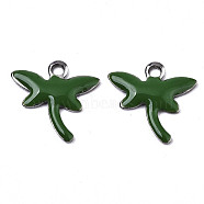 201 Stainless Steel Enamel Charms, Dragonfly, Stainless Steel Color, Dark Green, 11.5x12x1.5mm, Hole: 1.2mm(STAS-N088-19E)
