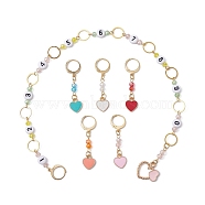 6Pcs Knitting Row Counter Chains & Locking Stitch Markers Kits, with Heart Alloy Enamel Pendant, Acrylic & Glass Beads, Golden, Mixed Color, 32.5cm & 4.2cm(HJEW-JM01488)