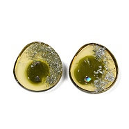 Transparent Resin Cabochons, with Silver Foil, Flat Round, Olive, 32.5x30x4mm(CRES-XCP0001-31)