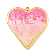 Ion Plating(IP) 304 Stainless Steel Pendants, with Enamel, Real 18K Gold Plated, Heart Charm, Hot Pink, 31x29x3.5mm, Hole: 2mm(X-STAS-U007-09A-G)